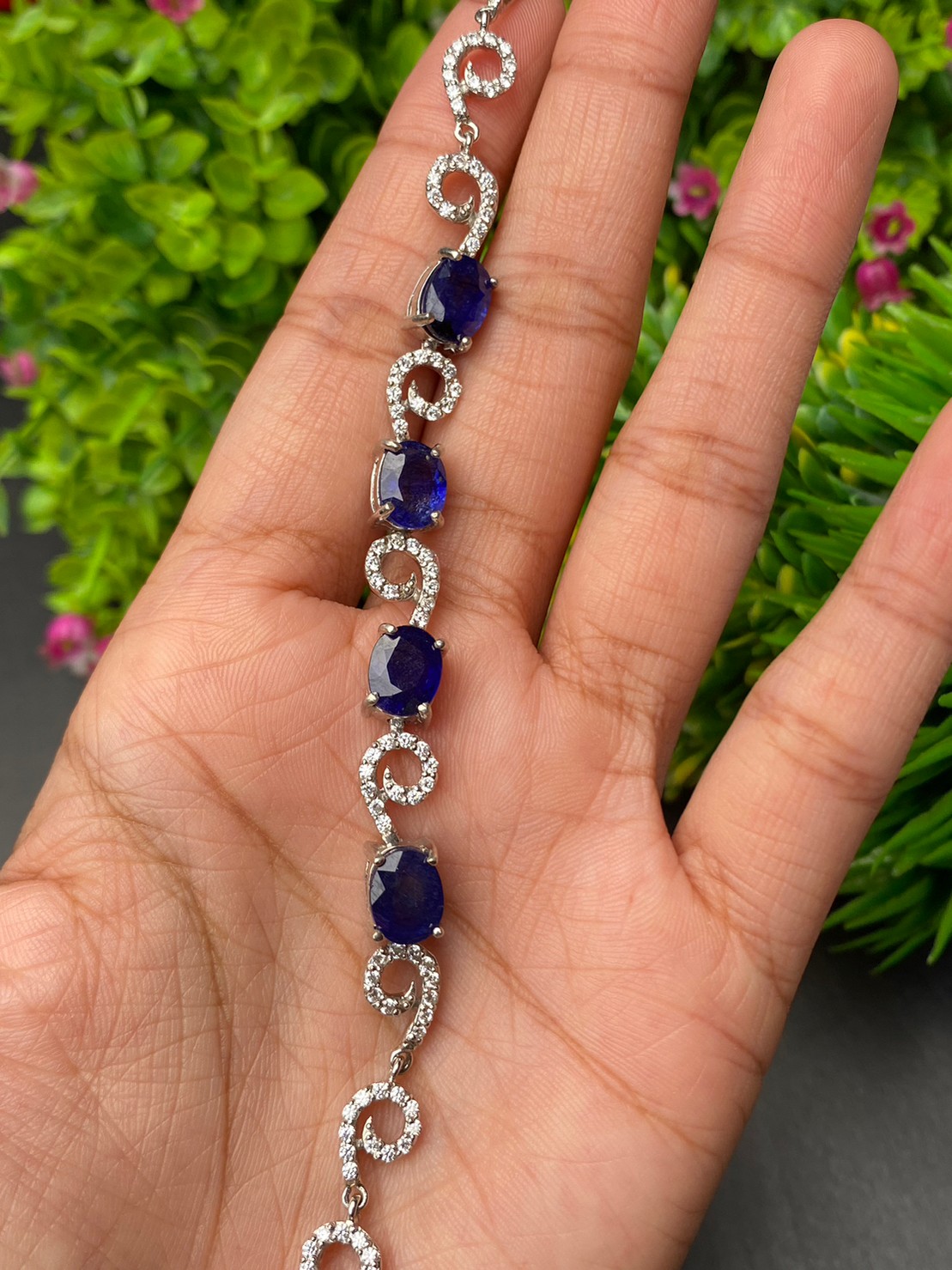 สร้อยข้อมือ พลอยแท้ ไพลิน Blue Sapphire Bracelet 12 กะรัต 4 เม็ด พลอยแท้ อัญมณีมงคลประจําวันเกิด เครื่องประดับพลอย