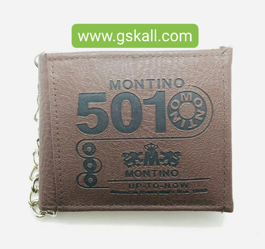 กระเป๋าหนังเทียมMontino พร้อมสร้อยคล้องเข็มขัดสีน้ำตาลแก่