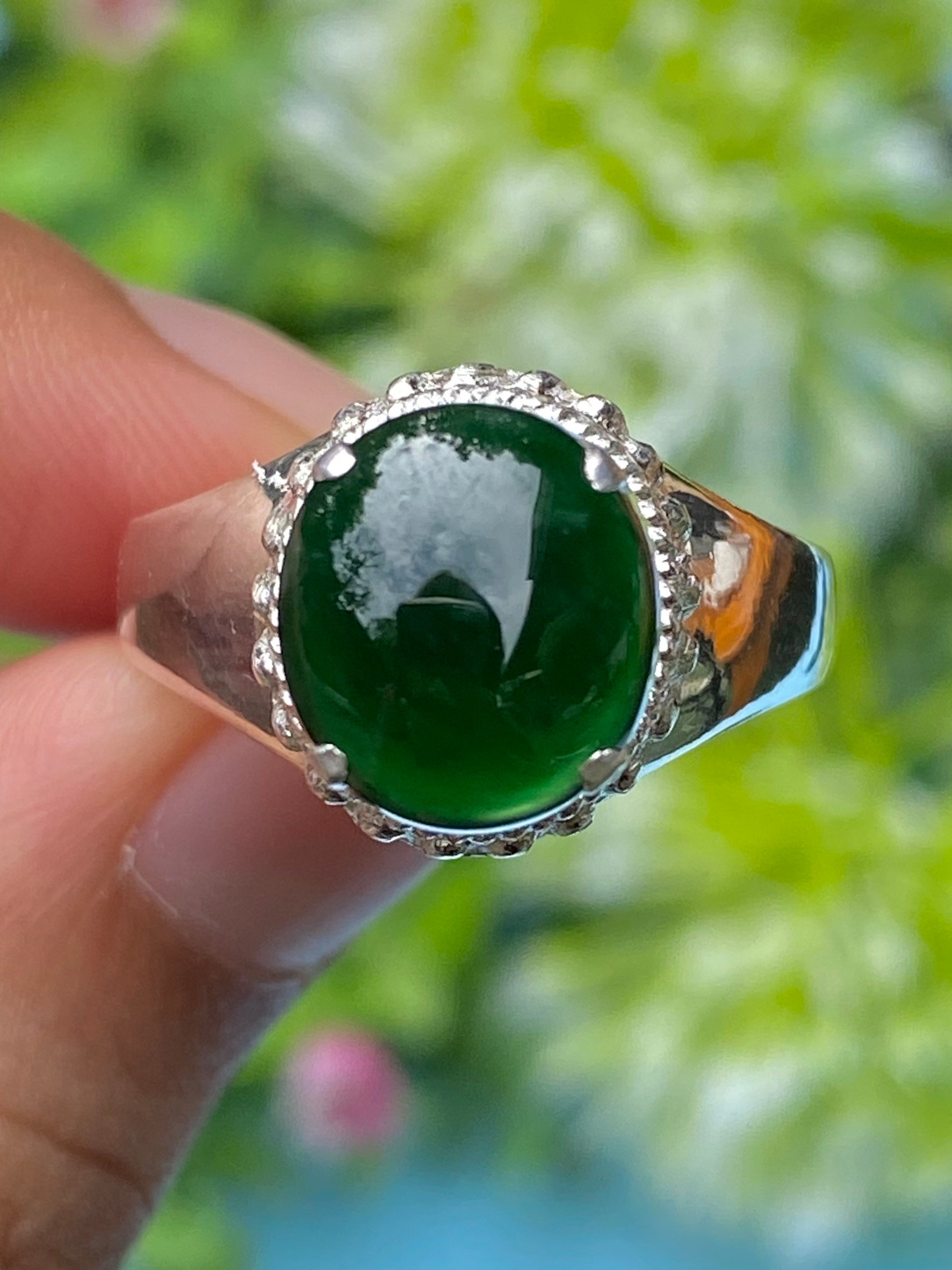 หยก พม่า แท้ Jade แหวนหยก (jadeite Ring) Size 57 ดิบ ไม่ผ่านการปรับปรุง (Type A) พม่า (Myanmar)