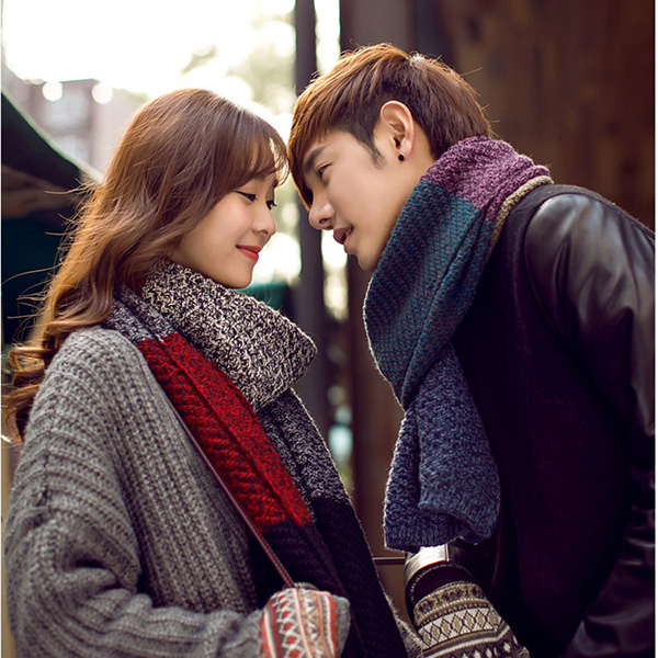 ผ้าพันคอไหมพรมถักลายตัดสี ผืนยาว ใช้ได้ทั้งหญิงและชาย (11307L)