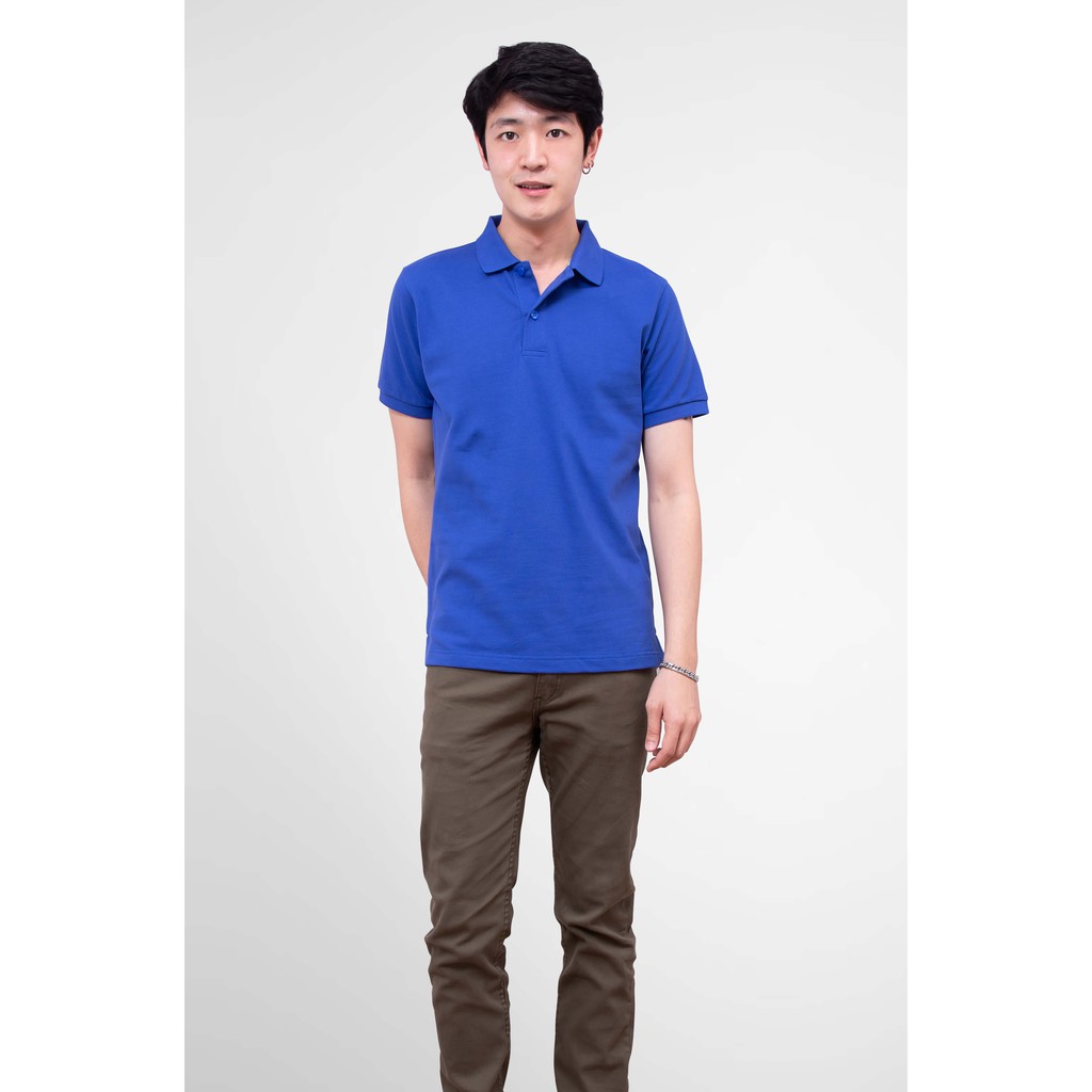No Problem Noproblem ยอดขาย No.1 รับประกัน ไม่ย้วย ไม่ยืด ผ้านุ่ม เสื้อโปโล ชาย สีน้ำเงินซัฟไฟร์