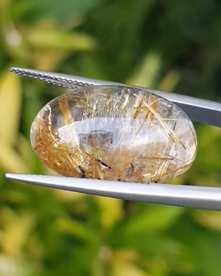 ไหมทอง ควอตซ์ Golden Rutilated Quartz 32.0 กะรัต Cts.พลอยแท้ อัญมณีมงคลประจําวันเกิด เครื่องประดับพลอย