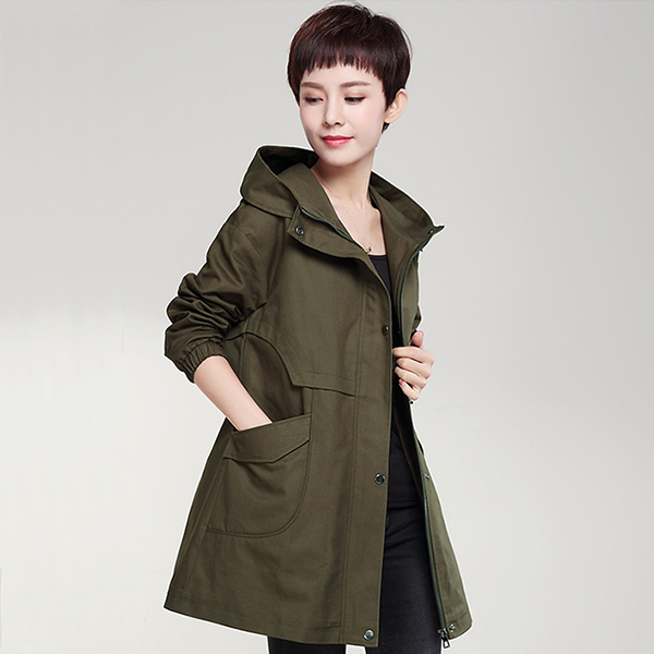 เสื้อแจ็คเก็ตกันหนาวตัวยาว มีฮู้ด แต่งกระเป๋าคู่ (12212X)