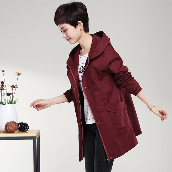 เสื้อแจ็คเก็ตกันหนาวตัวยาว มีฮู้ด แต่งกระเป๋าคู่ (12212X)