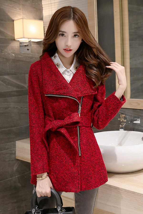 เสื้อโค้ทกันหนาวทรงสูท ซิปเฉียง คอเสื้อใส่ได้สองแบบ (12187X)