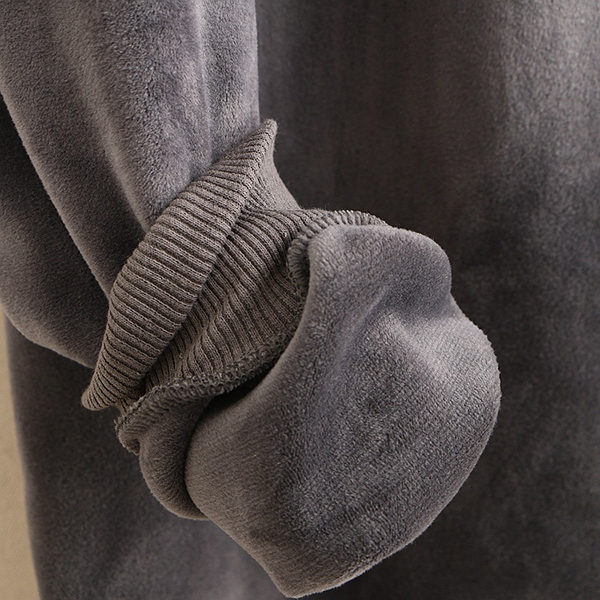 เดรสกันหนาว แขนยาว ผ้ากำหยี่หนานุ่มปักลายแมว (12335LM)