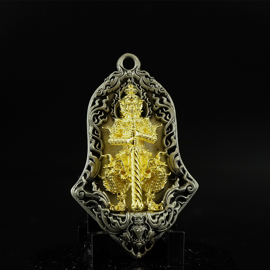 เหรียญจำปีพุทธศิลป์ท้าวเวสสุวรรณโณ รุ่นทวิเทวา รายการที่10 เนื้อบรอนซ์ ชุบซาตินเงิน องค์ชุบทอง