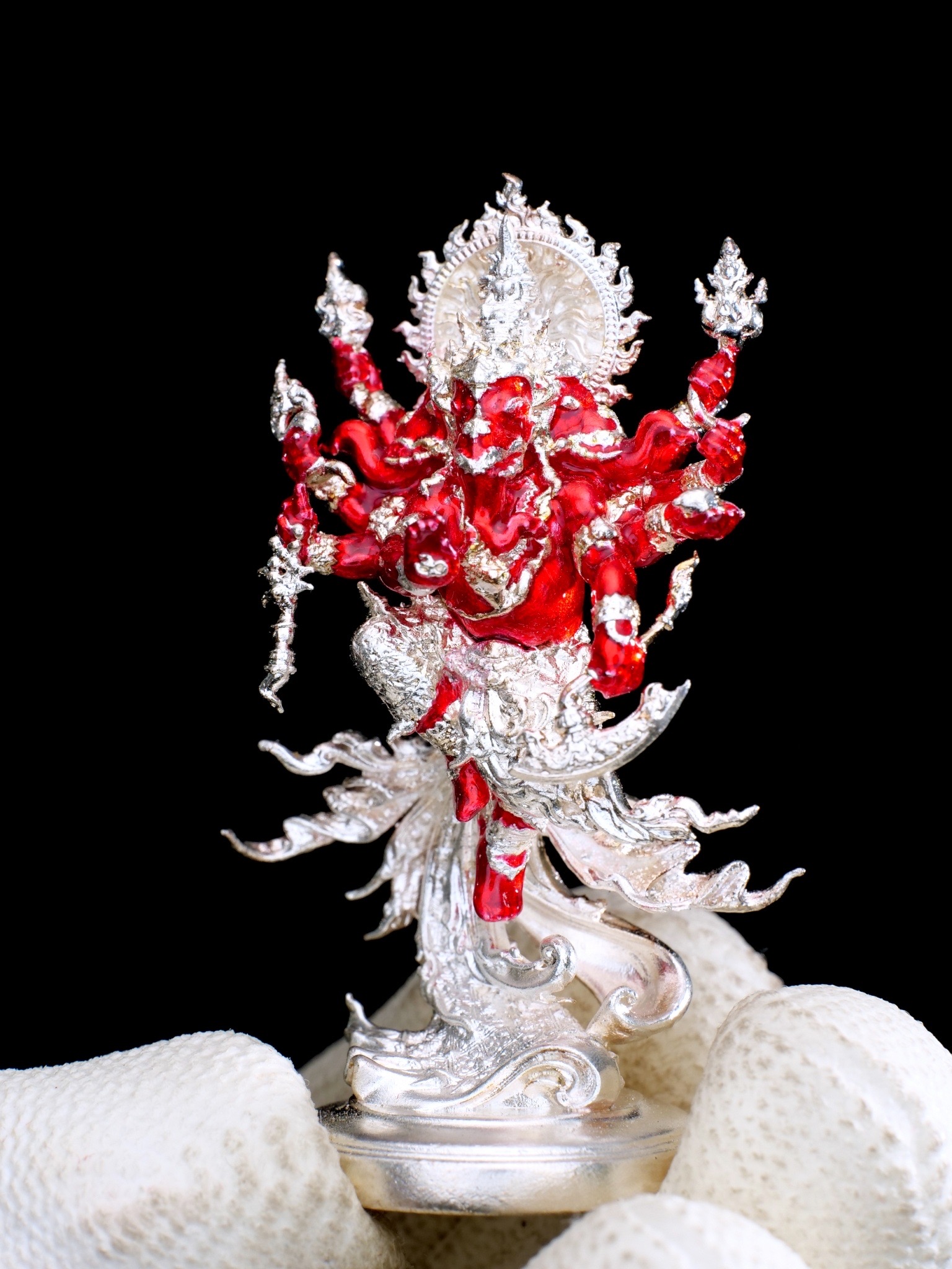 พระพิฆเนศสุริยะเทพ สุริยาบินายัค Surya Binayak รหัส9 เนื้อชนวนมหาชนวน ชุบเงินลงยา