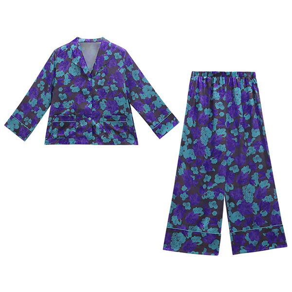 🚩พร้อมส่ง🚩ชุดนอนขายาว Silk Satin ไหมซาตินพรีเมี่ยม พิมพ์ลายดอกสไตล์วินเทจสีสด ผ้านุ่มลื่นละมุนผิว (ST122)