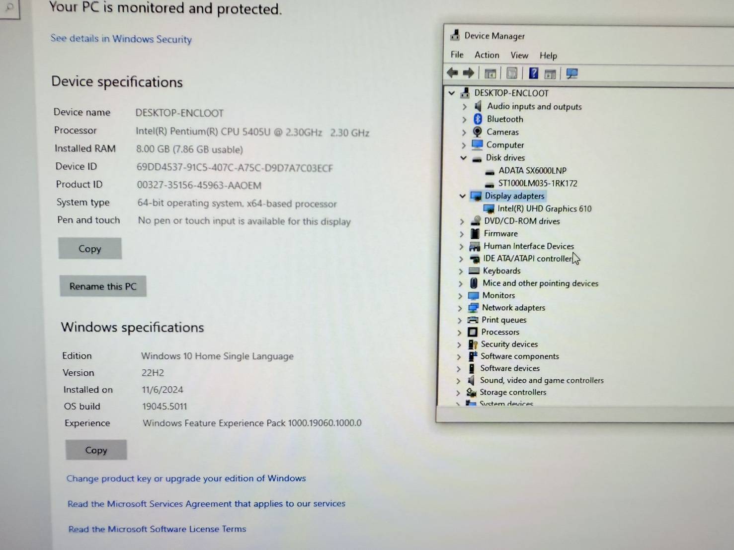 ALL-IN-ONE Lenovo IdeaCentre AIO A340-22IWL(5405U/8GB/M.2 256GB/1TB)+Adapter จอมีรอย ฟิล์มมุมจอถลอก