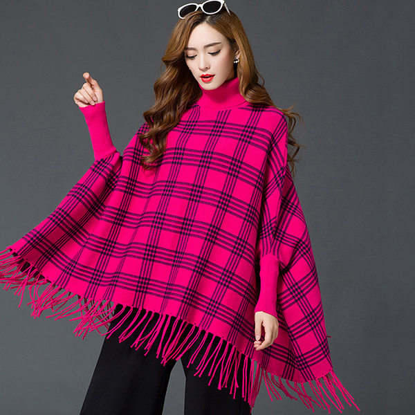 เสื้อสเวตเตอร์คอพับทรงปล่อย ไหมพรมกึ่งวูลหนานุ่ม ชายแต่งริ้ว (11658B)