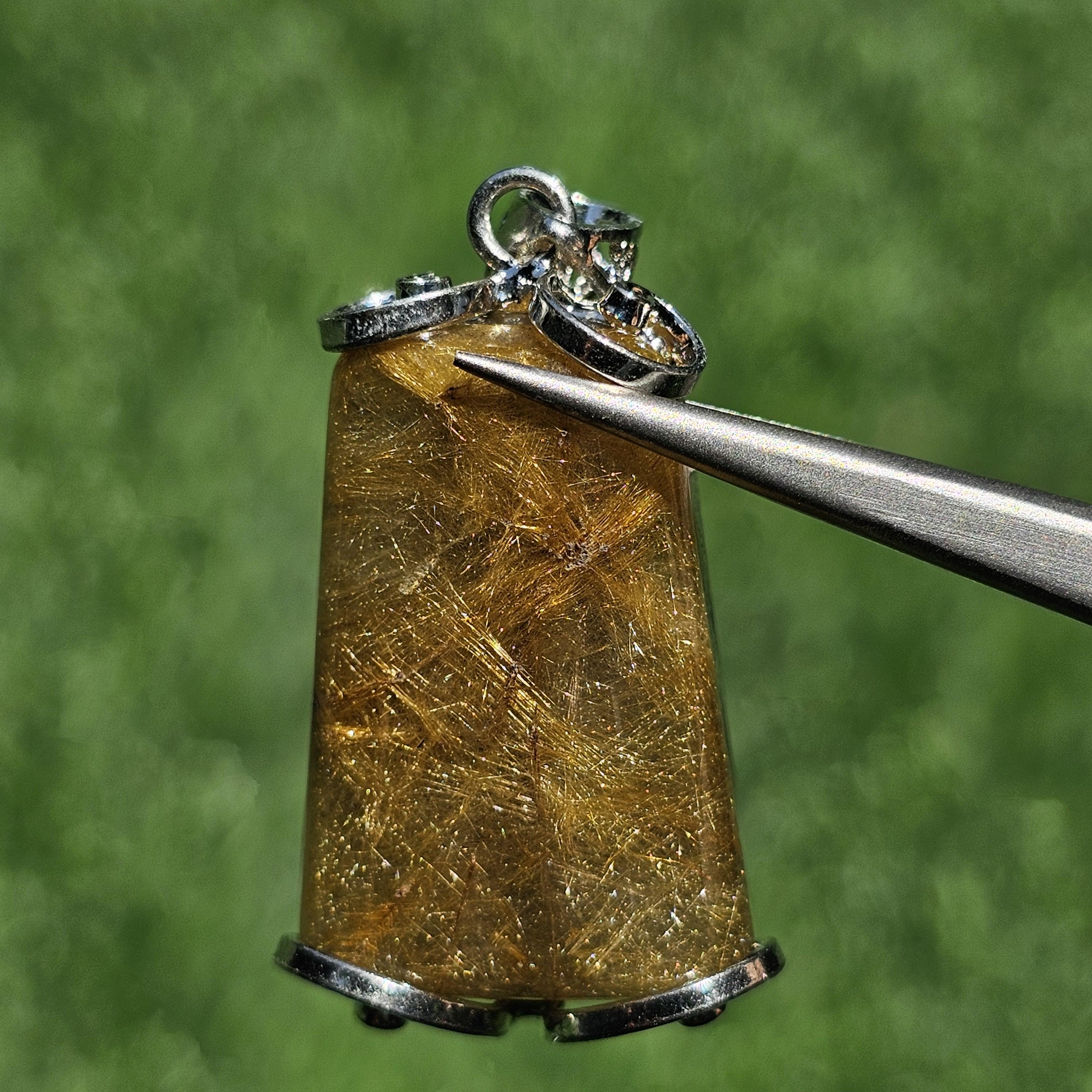 จี้ไหมทอง (Golden Rutilated Quartz) 52.63 กะรัต Cts. พลอยแท้ อัญมณีมงคลประจําวันเกิด เครื่องประดับพลอย