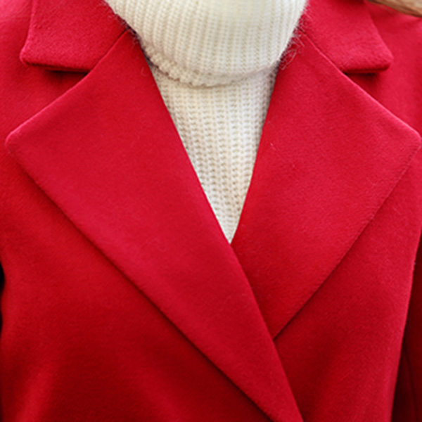 เสื้อโค้ทกันหนาวตัวยาว ผ้าวูลหนา แต่งกระเป๋าคู่ (12201X)