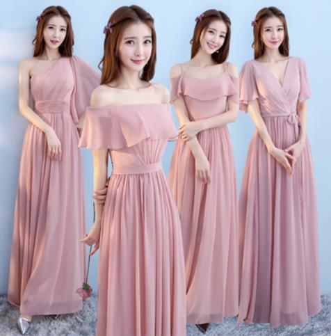 Pre-order ชุดเพื่อนเจ้าสาว สีชมพู Nude ผ้าชีฟอง เชือกผูกหลัง มีหลายแบบ
