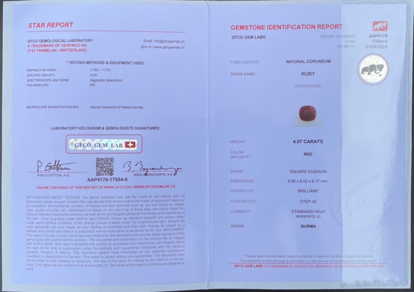 พลอย ทับทิม พม่า (Burmese Ruby Sapphire) 4.07 กะรัต พร้อมใบเซอร์ พลอยแท้ อัญมณีมงคลประจําวันเกิด เครื่องประดับพลอย