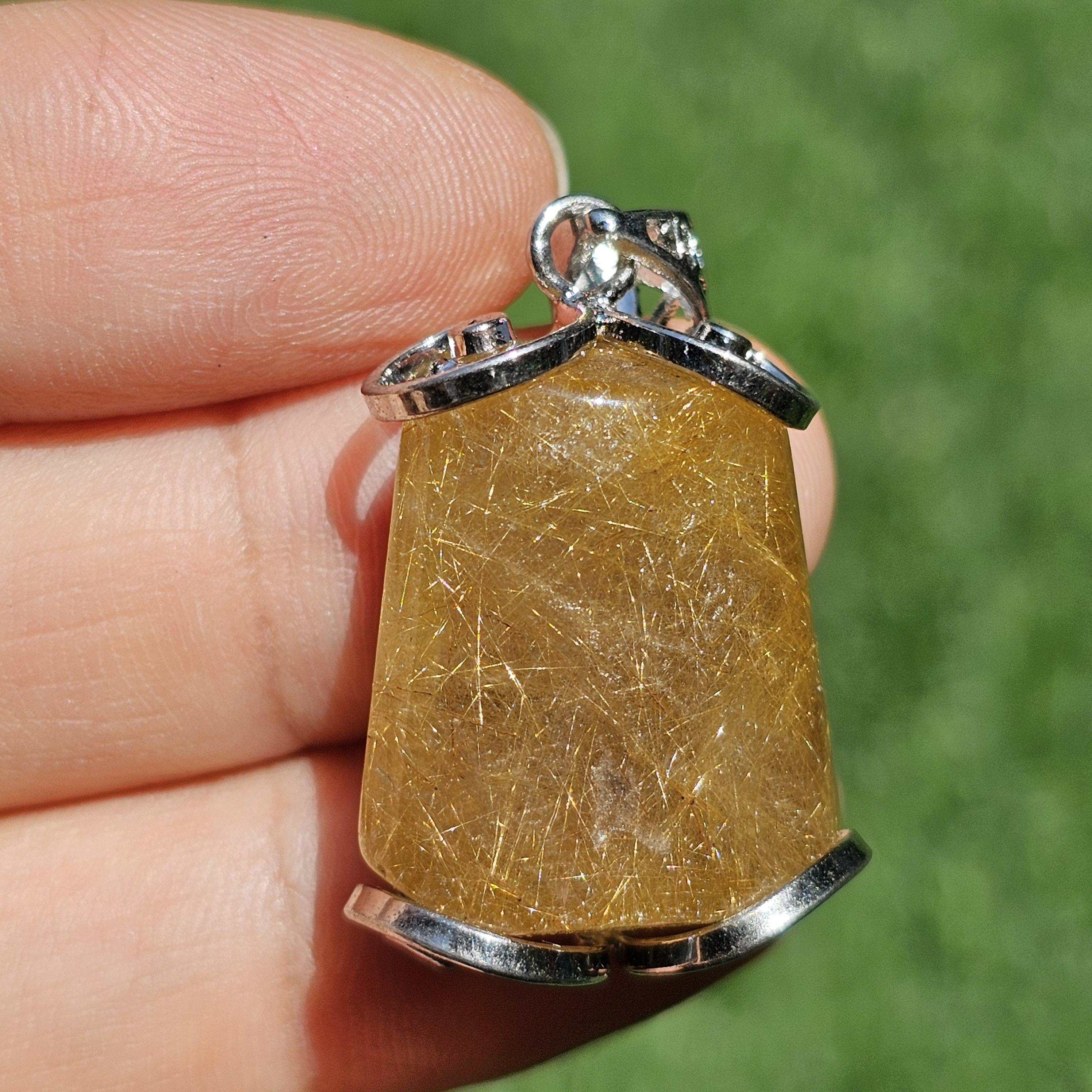 จี้ไหมทอง (Golden Rutilated Quartz) 56.65 กะรัต Cts. พลอยแท้ อัญมณีมงคลประจําวันเกิด เครื่องประดับพลอย
