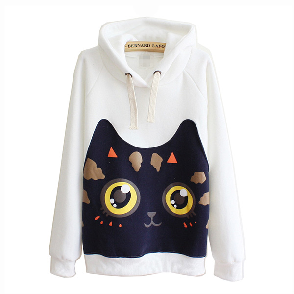 เสื้อสเวตเตอร์กันหนาว มีฮู้ด พิมพ์ลายแมว (12330H)