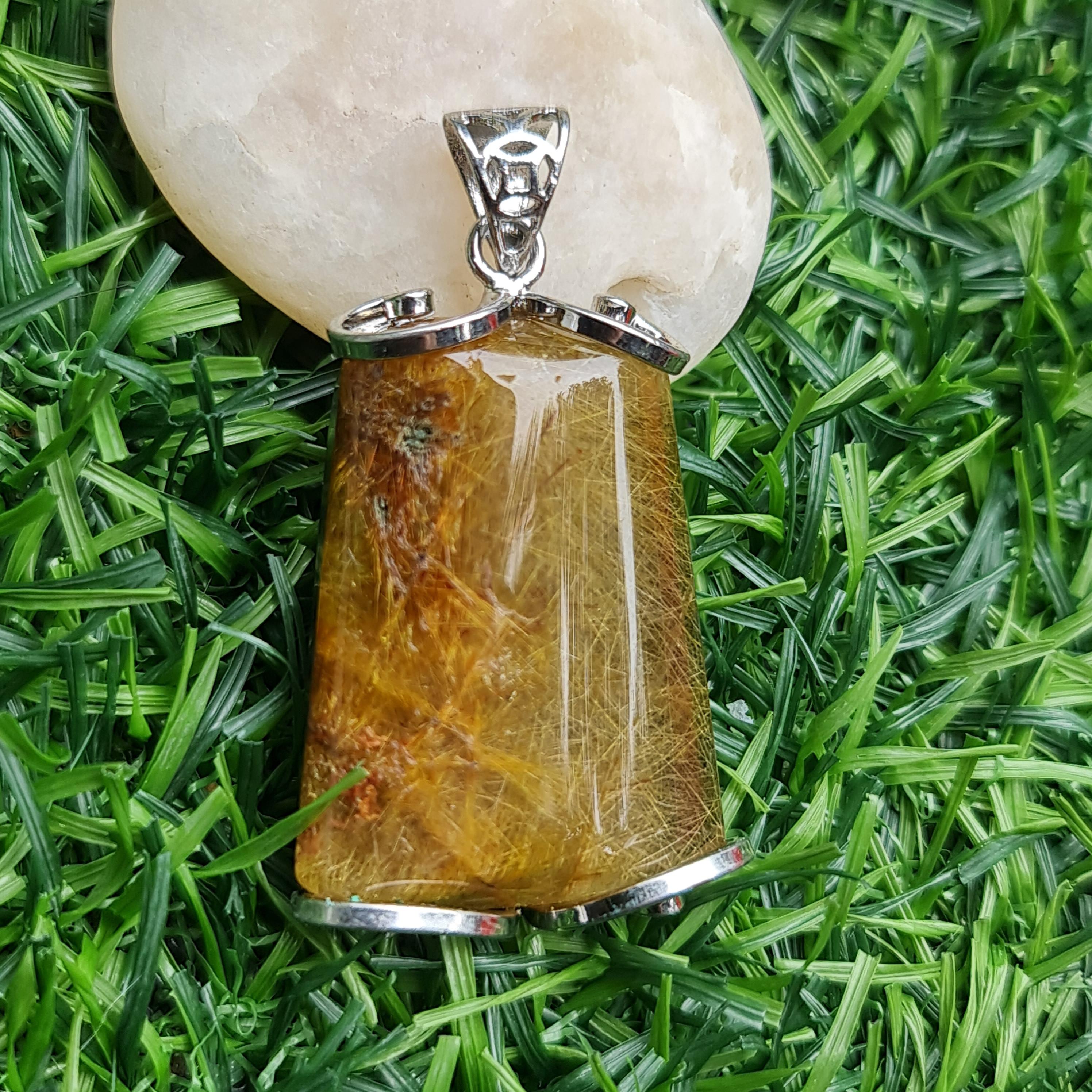 จี้ไหมทอง (Golden Rutilated Quartz) 78.42 กรัม g.พลอยแท้ อัญมณีมงคลประจําวันเกิด เครื่องประดับพลอย