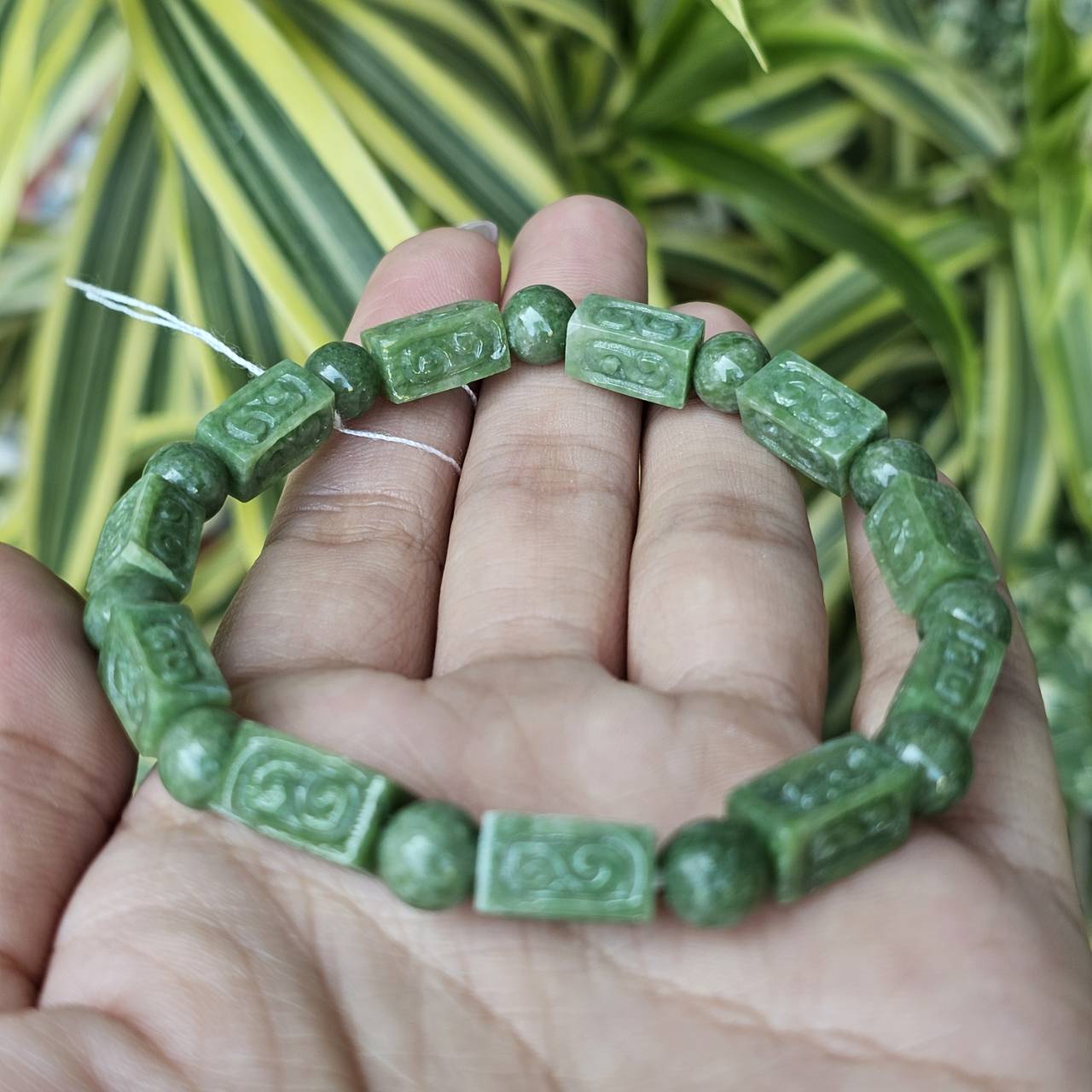 ๋JB6803002 หยก พม่า แท้ Jade กำไล ประคำหยกแกะสลัก 6.1 มม. (Jadeite Beads Bracelet) พม่า (Myanmar)