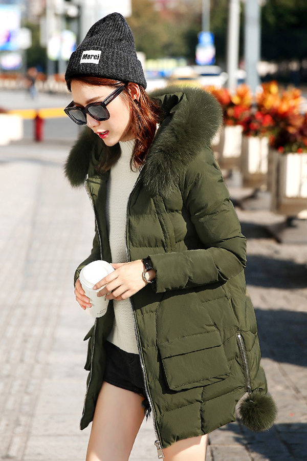 เสื้อโค้ทกันหนาวขนเป็ด มีฮู้ดแต่งเฟอร์แท้ ใส่ติดลบลุยหิมะได้ (12088X)