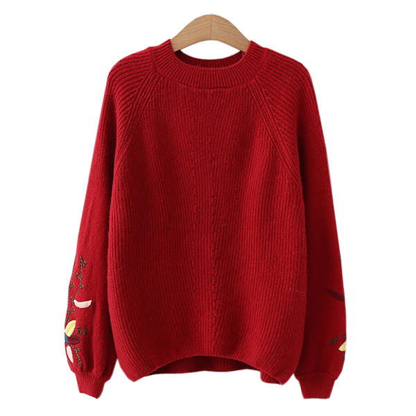 เสื้อสเวตเตอร์ไหมพรมวูลหนานุ่ม แขนยาวถักลายวินเทจ (12353LM)