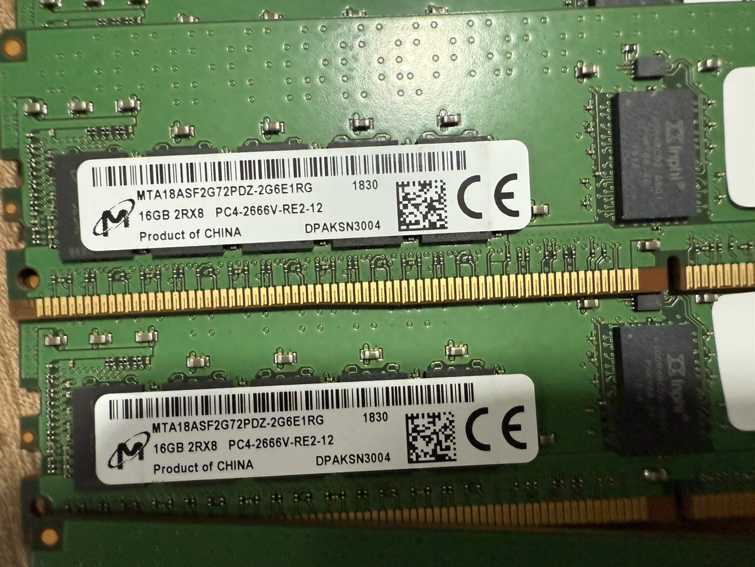 Ram Server Micron 16GB 2Rx8 PC4-2666V-RE2 มี 30 ตัว