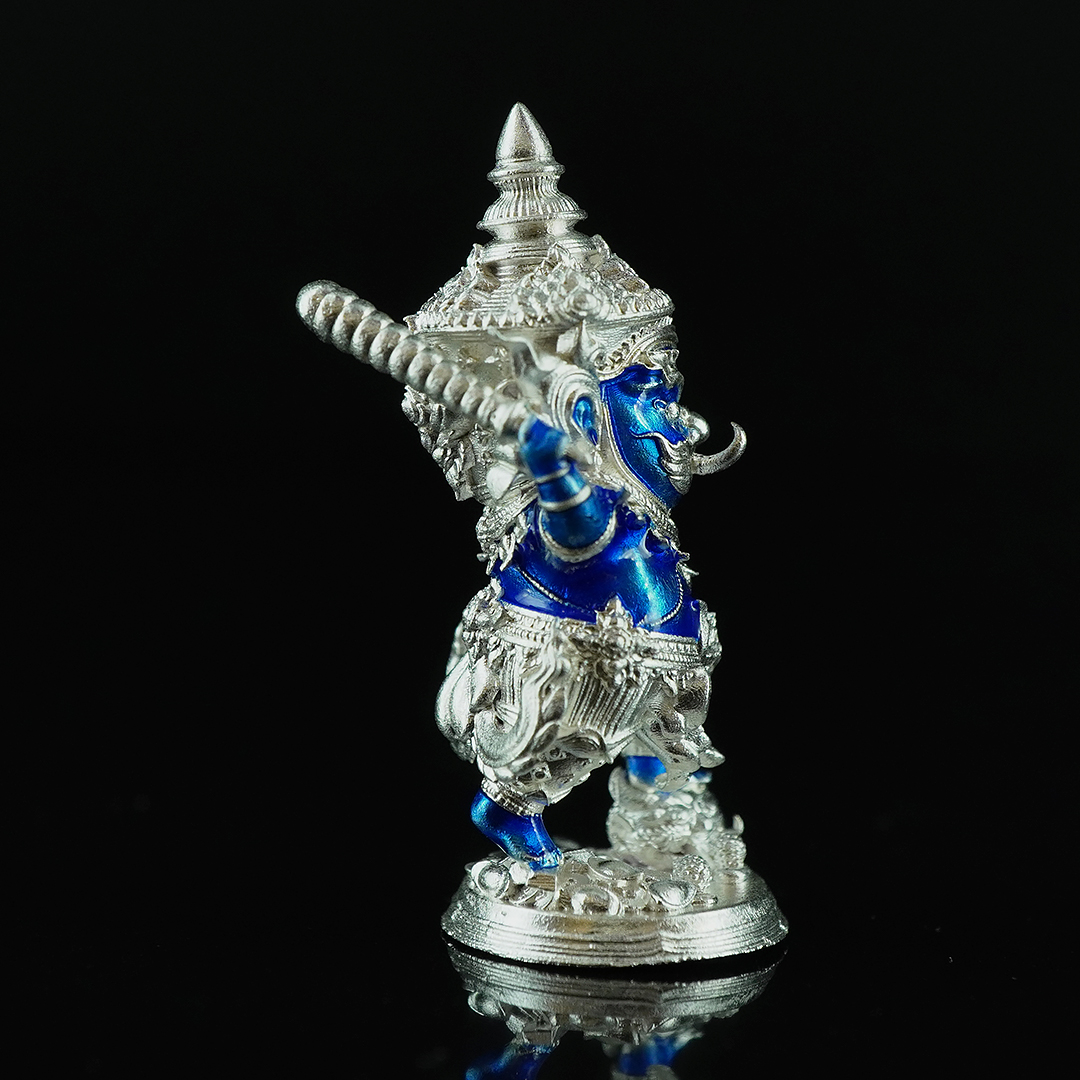 กุเวรน้อย รุ่นชนะมารบันดาลทรัพย์ เนื้อบรอนซ์ชุบเงินลงยาน้ำเงิน