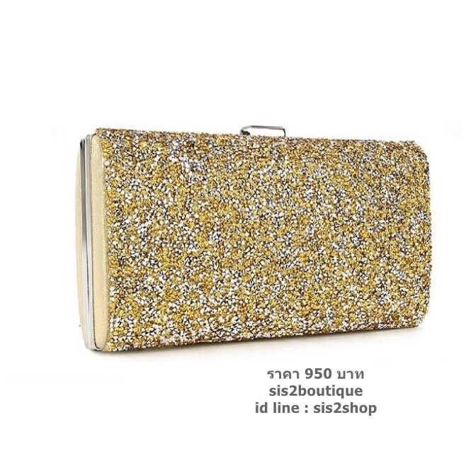 พร้อมส่ง Evening Clutch กระเป๋าออกงาน ทรงสี่เหลี่ยม พร้อมสายโซ่ยาว อัดคริสตัลเม็ดเล็ก สวยหรู สำเนา