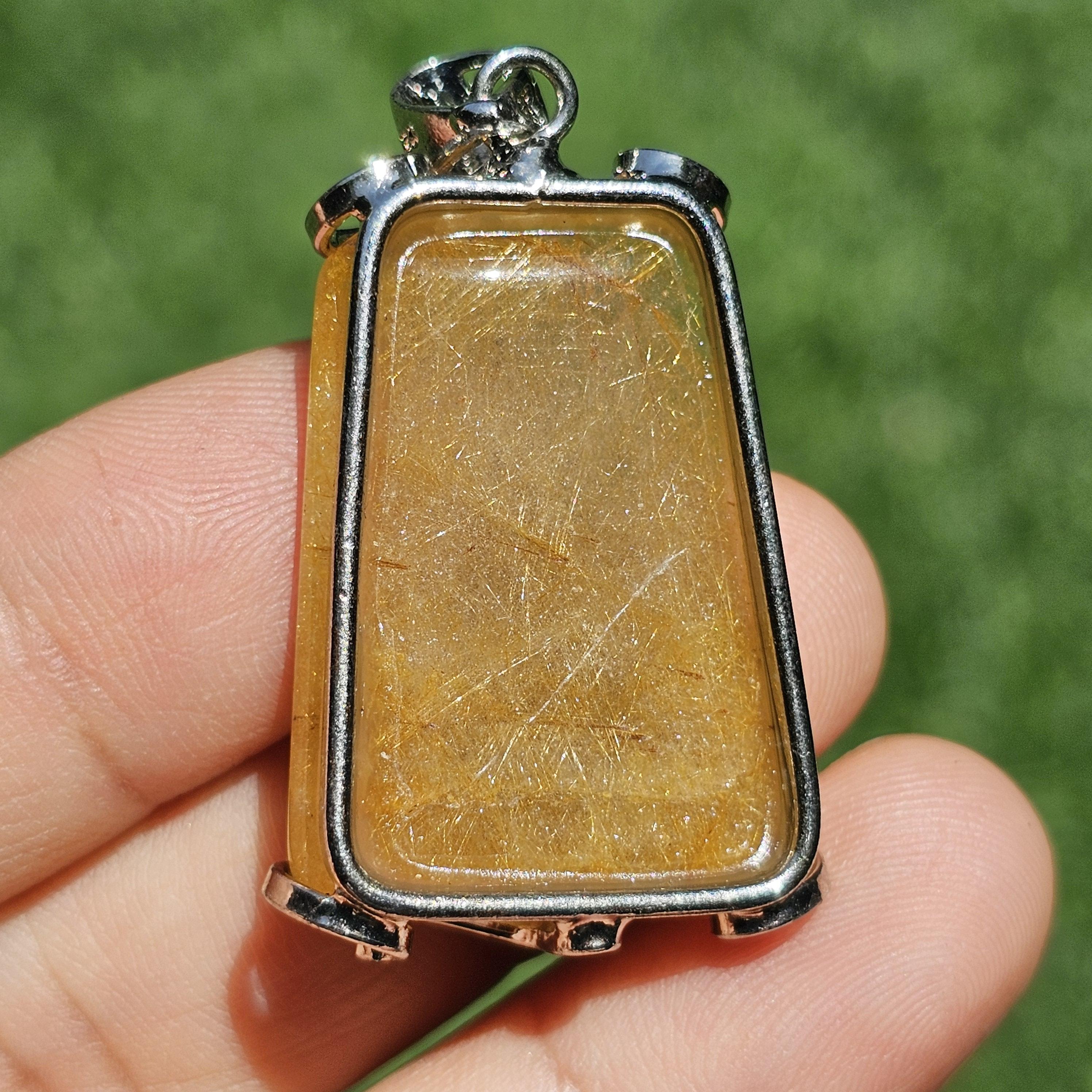 จี้ไหมทอง (Golden Rutilated Quartz) 52.98 กะรัต Cts. พลอยแท้ อัญมณีมงคลประจําวันเกิด เครื่องประดับพลอย