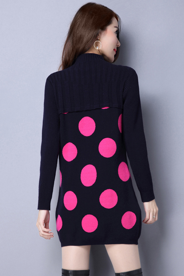 เดรสไหมพรมคอเต่า แขนยาว ถักลายวงกลม (12220B)