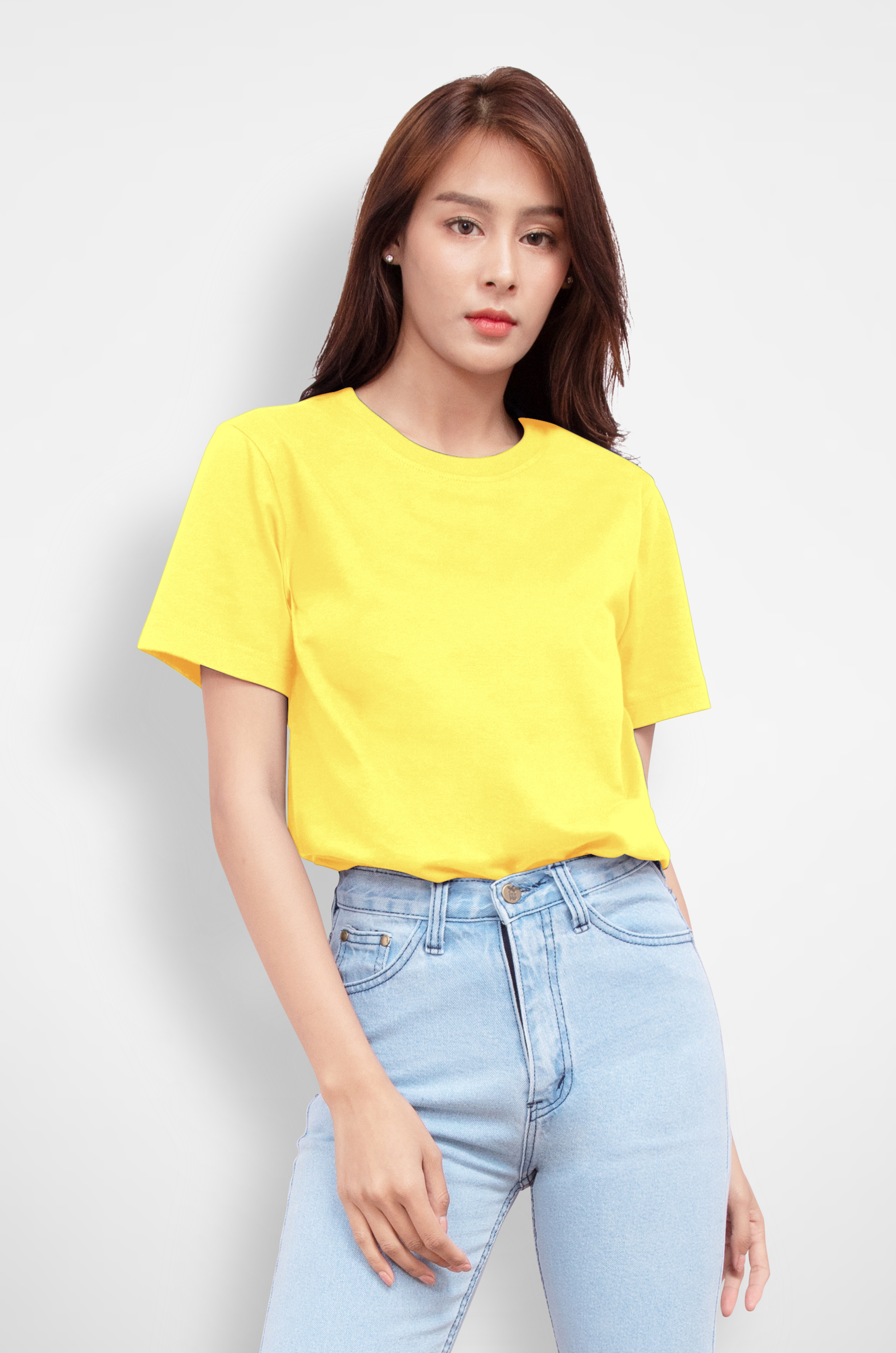 Noproblem Noproblem ยอดขาย No.1 รับประกัน ไม่ย้วย ไม่ยืด ผ้านุ่ม เสื้อยืด สีพื้น เสื้อยืดคอกลม สีเหลืองอ่อน