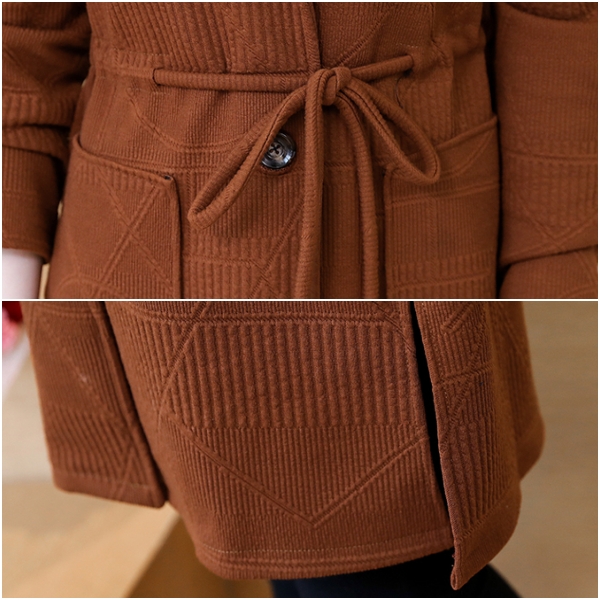 คาร์ดิแกน เสื้อคลุมกันหนาวตัวยาว มีฮู้ด แต่งกระเป๋าคู่ (12051B)