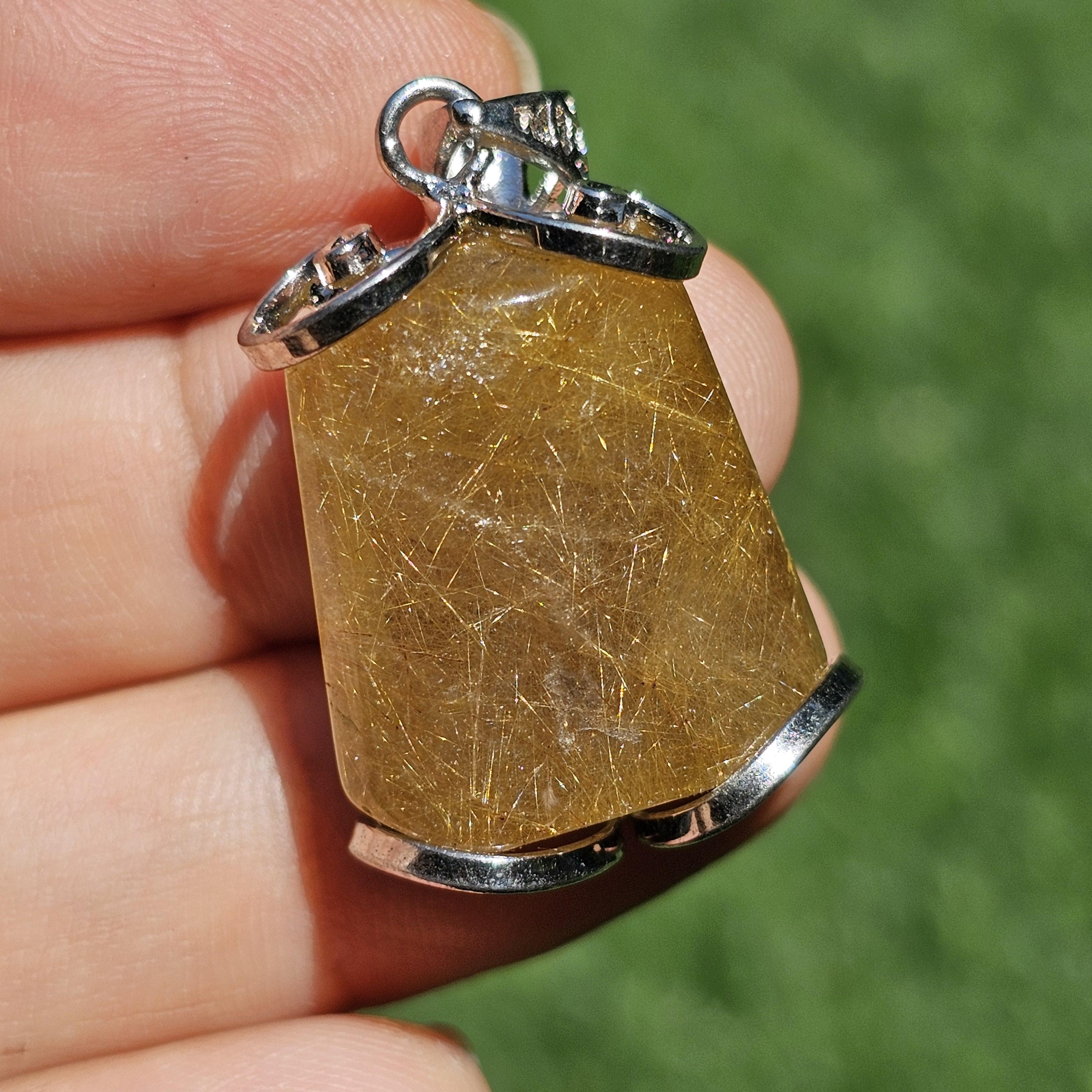 จี้ไหมทอง (Golden Rutilated Quartz) 56.65 กะรัต Cts. พลอยแท้ อัญมณีมงคลประจําวันเกิด เครื่องประดับพลอย