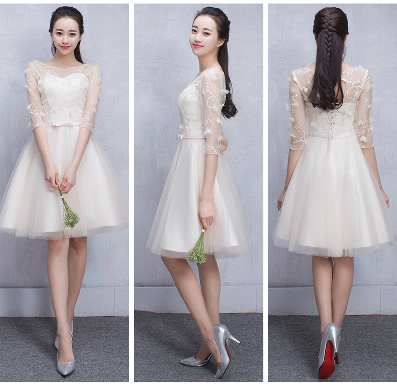 Pre-order ชุดเพื่อนเจ้าสาว สีครีม กระโปรงตาข่าย เชือกผูกหลัง