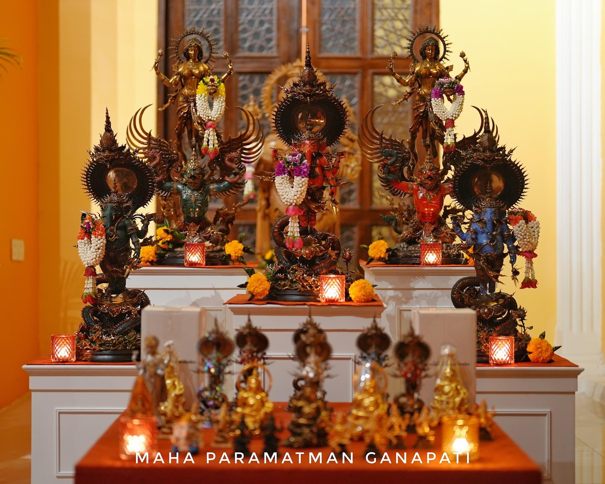 🕉️ พระพิฆเนศ รุ่น มหาปรมาตมันคณปติ เนื้อบรอนซ์นอก Duotone พระคเณศลงสีเซรามิคแดง นาคลงสีเซรามิคเขียว ความสูง 30 ซม.