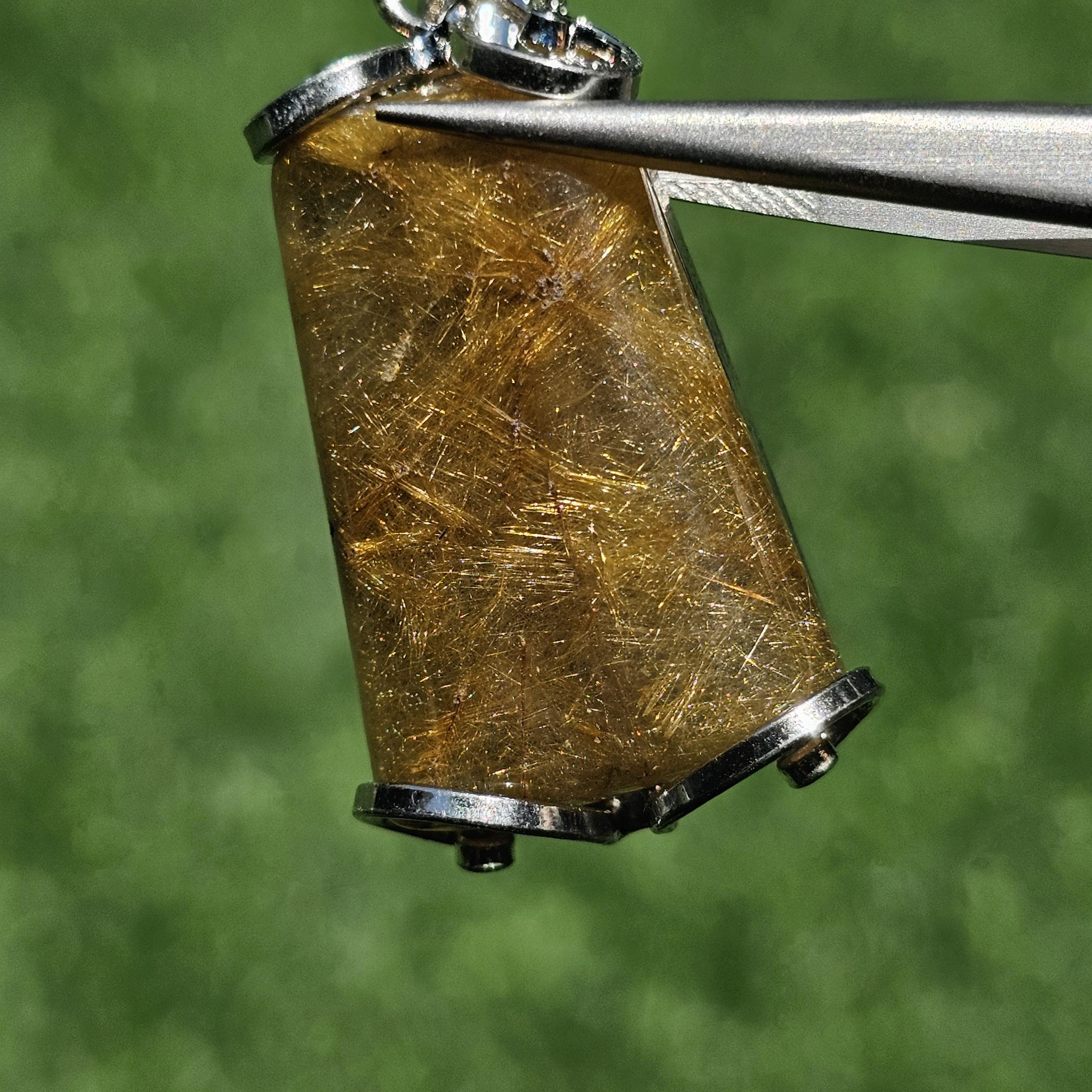 จี้ไหมทอง (Golden Rutilated Quartz) 52.63 กะรัต Cts. พลอยแท้ อัญมณีมงคลประจําวันเกิด เครื่องประดับพลอย