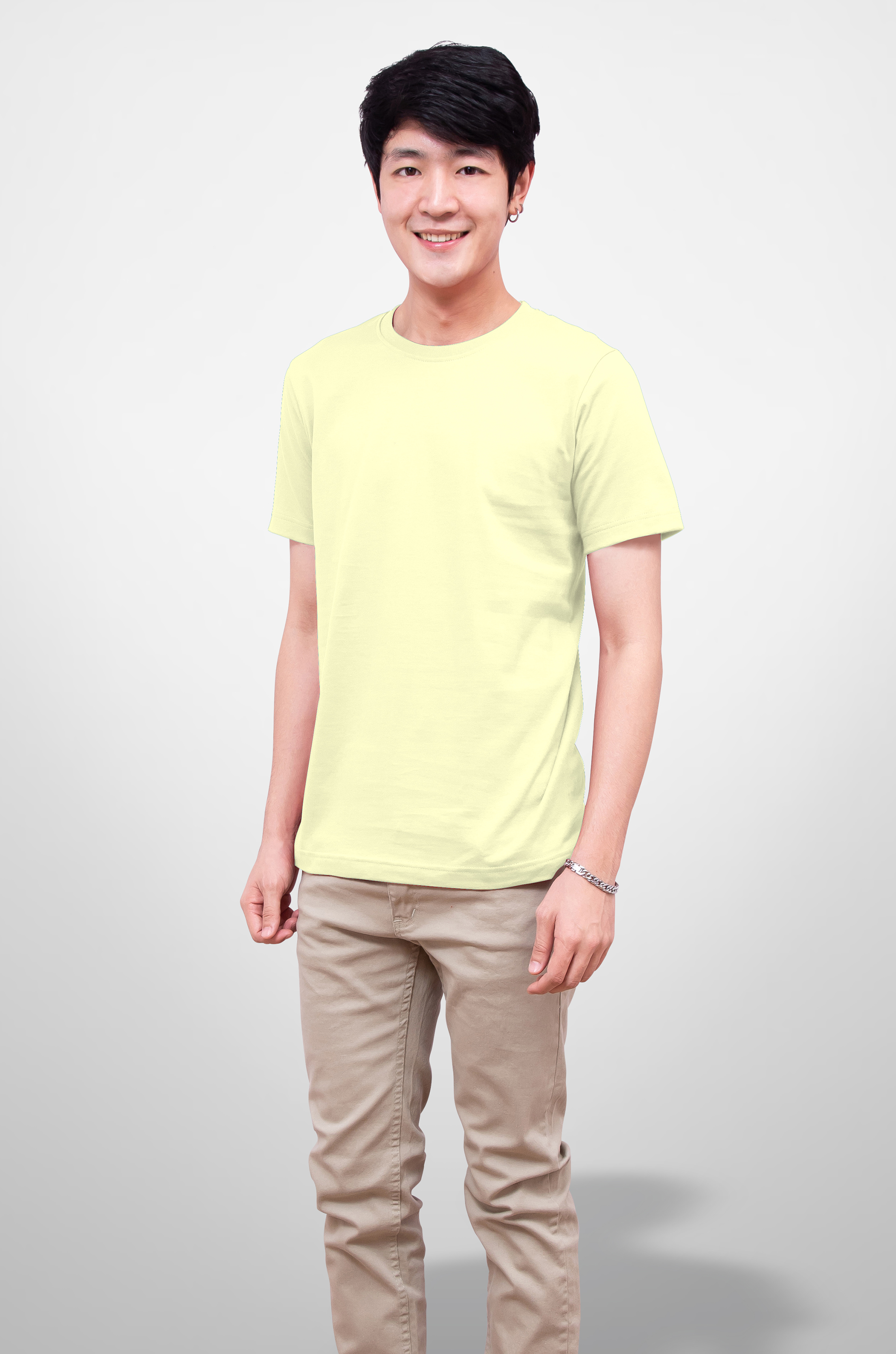 Noproblem Noproblem ยอดขาย No.1 รับประกัน ไม่ย้วย ไม่ยืด ผ้านุ่ม เสื้อยืด สีพื้น เสื้อยืดคอกลม สีครีม