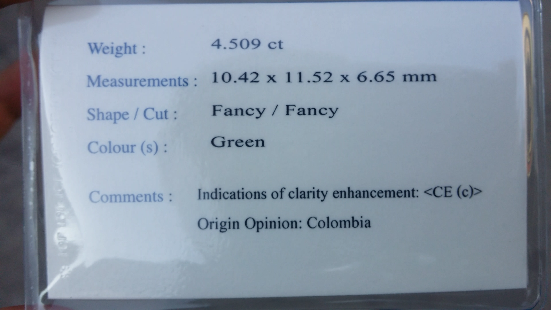 พลอย มรกต โคลัมเบีย Colombian Emerald 4.509 กะรัต (Cts.) พร้อมใบเซอร์ พลอยแท้ อัญมณีมงคลประจําวันเกิด เครื่องประดับพลอย