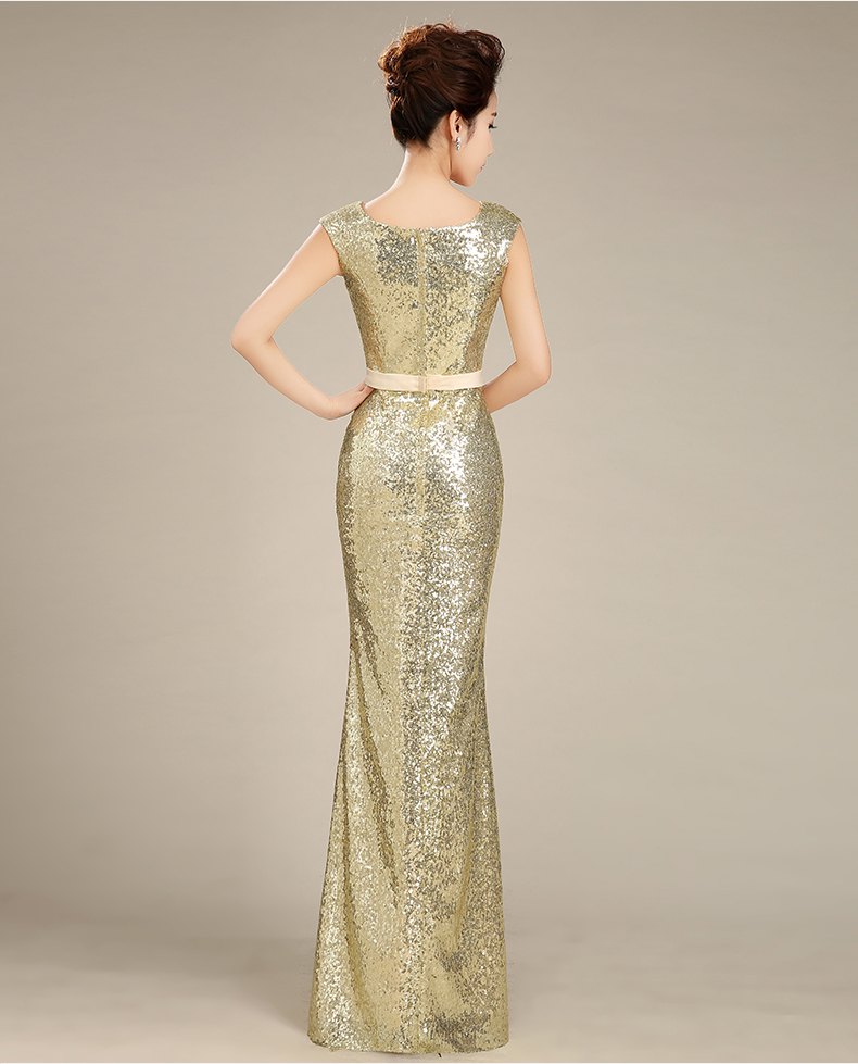 Pre-order ชุดราตรียาวแขนกุด คอเว้า เข้ารูป ทรงหางปลา แต่งเลื่อม สวยหรู