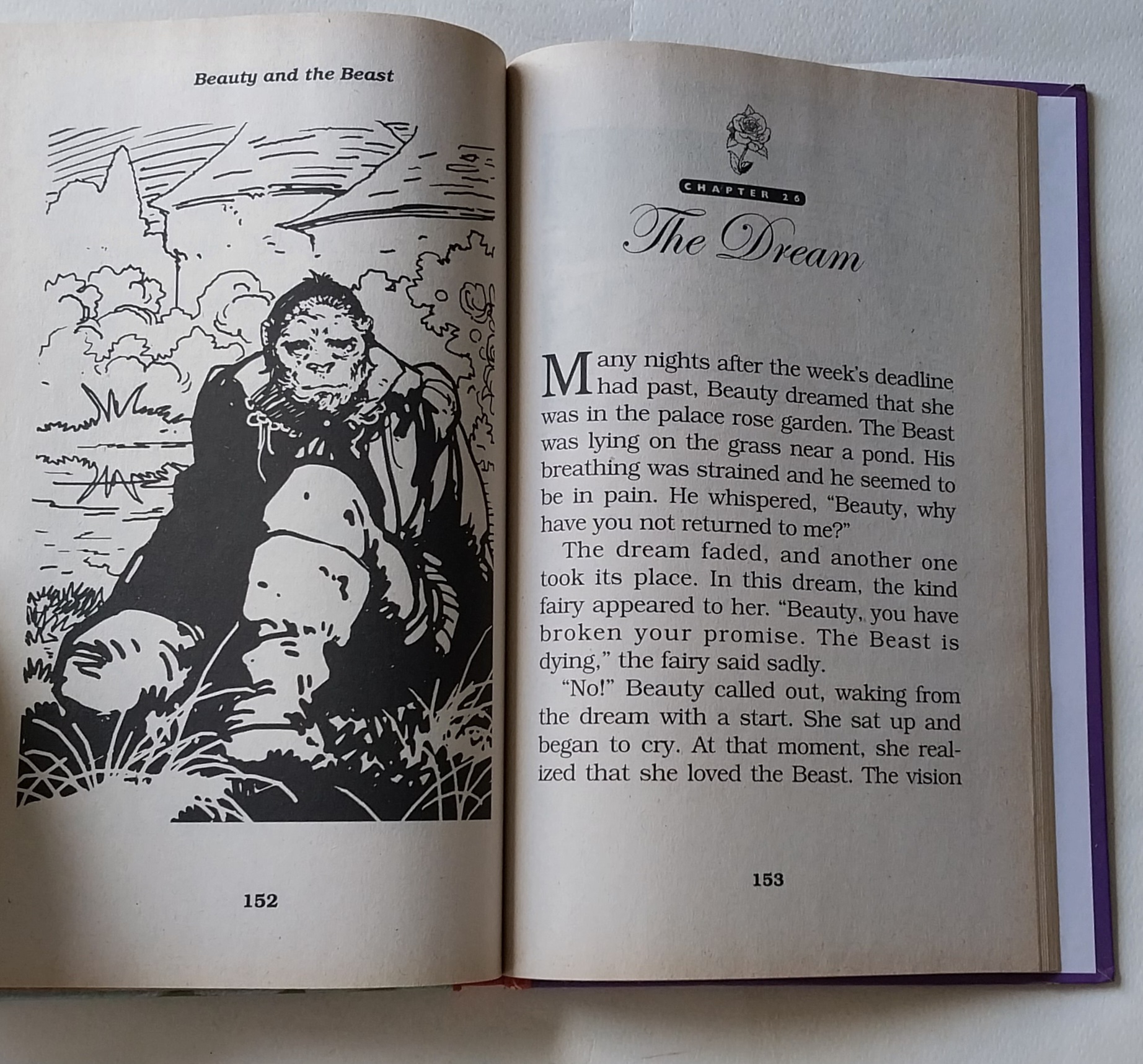 หนังสือนิทานภาษาอังกฤษ สภาพเก่าเก็บ บิวตี้แอนด์บีสต์ ปกแข็ง เนื้อหาขาวดำ พร้อมภาพประกอบทั้งเล่ม Treasury of Illustrated Classics ,Beauty and the Beast ,Madame le Prince de Beaumont,Modern Publishing