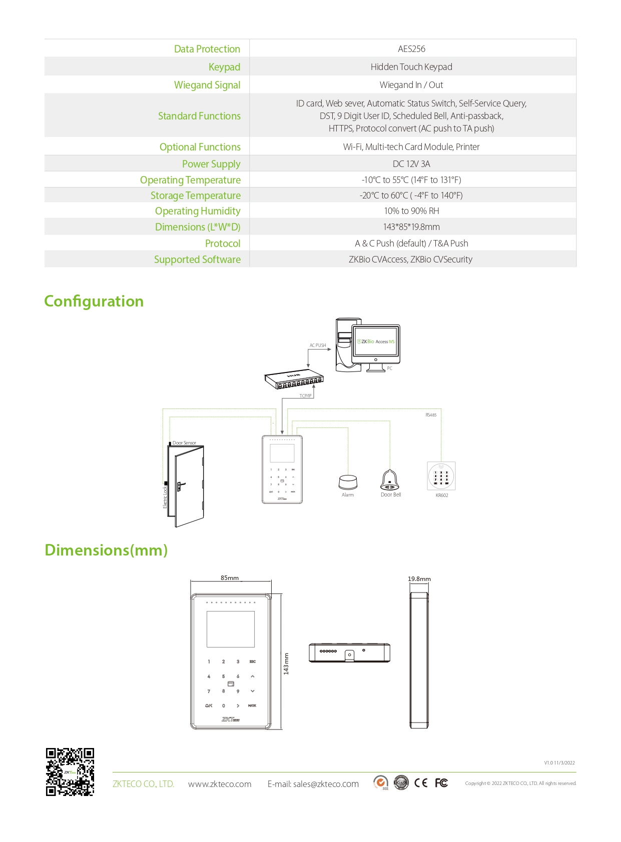 เครื่องทาบบัตร ยี่ห้อ ZKTeco รุ่น SC800 รองรับระบบ Access Control