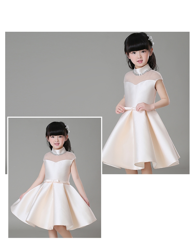 Pre-order ชุดราตรีเด็ก ชุดออกงาน ชุดกระโปรง สไตล์เจ้าหญิง แขนกุด คอสูง คาดเอวด้วยโบว์ กระโปรงจับจีบเล็กน้อย สวยหวาน มีซิปหลัง