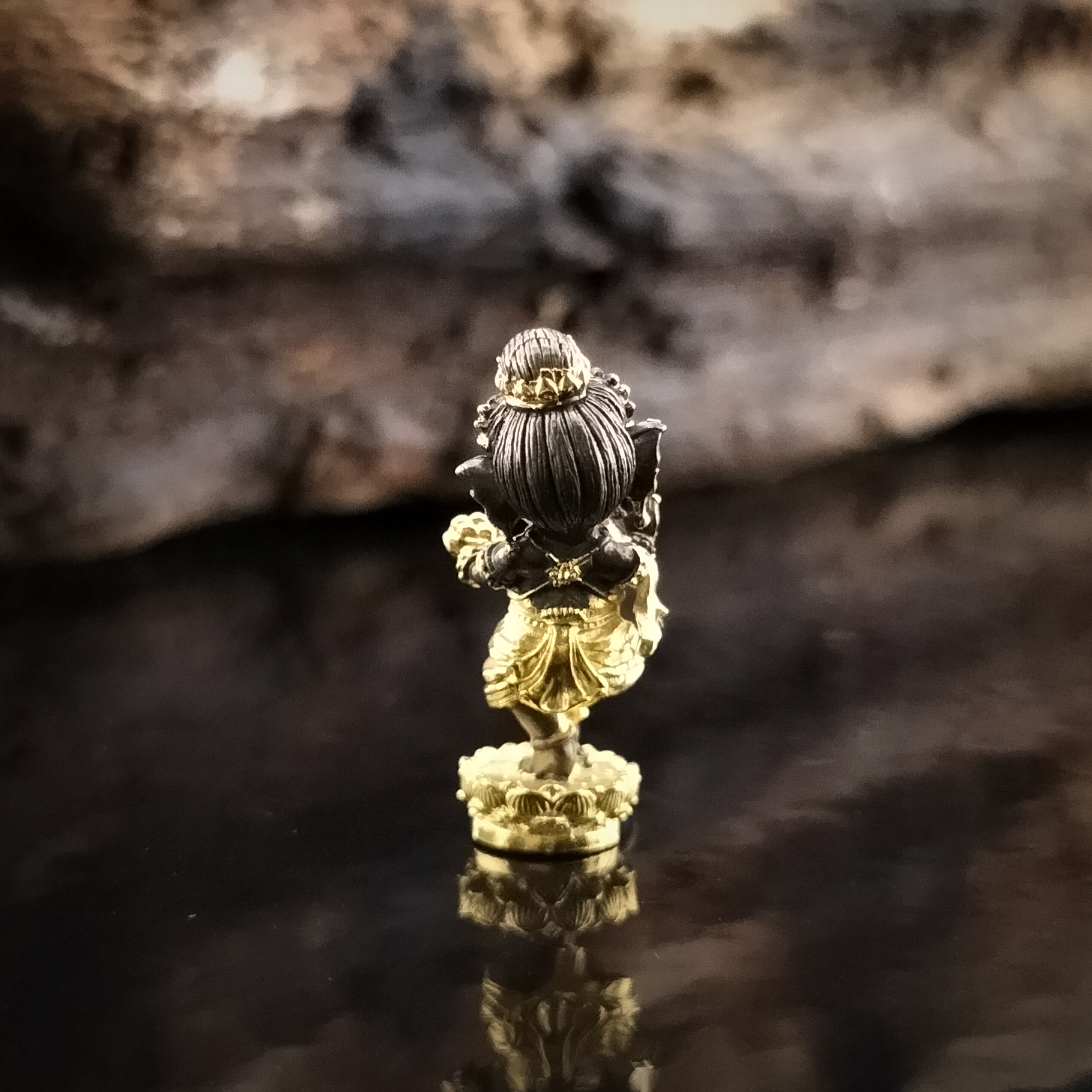 พระพิฆเนศน้อย คเณศนาฏย รหัส 4 เนื้อขันลงหินลงทอง