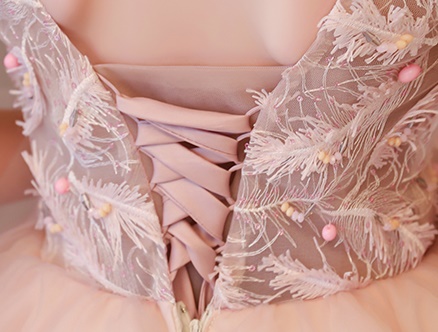 Pre-order ชุดราตรีเด็ก แขนกุด แต่งขนนกช่วงบน กระโปรงตาข่าย เชือกผูกหลัง น่ารักมาก