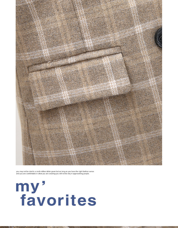 เช่า ชุดสูทเด็กชาย สีเบจกากีลายตาราง สไตล์เกาหลี