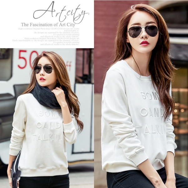 เสื้อสเวตเตอร์แขนยาว ผ้าคอตตอนนิ่มปักลายอักษร (11861X)