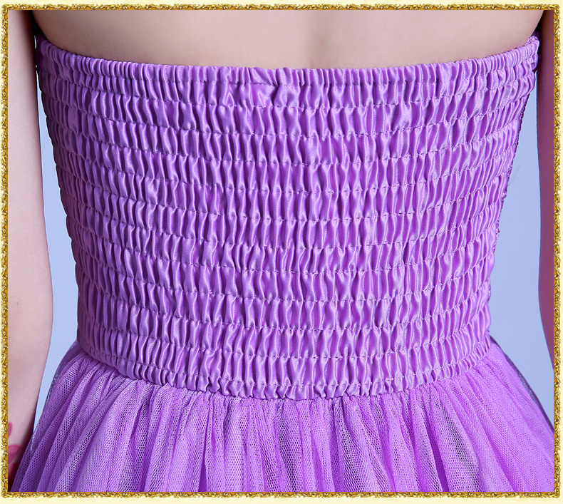 พร้อมส่ง ชุดราตรีสั้น เพื่อนเจ้าสาว สีม่วง กระโปรงตาข่ายแบบเกาะอก หน้าสั้นหลังยาว พร้อมสร้อยคอลายลูกไม้ ถอดแยกได้ ซิปข้างลำตัว (จับสม๊อกด้านหลัง) ** เหลือเฉพาะไซส์เล็ก **