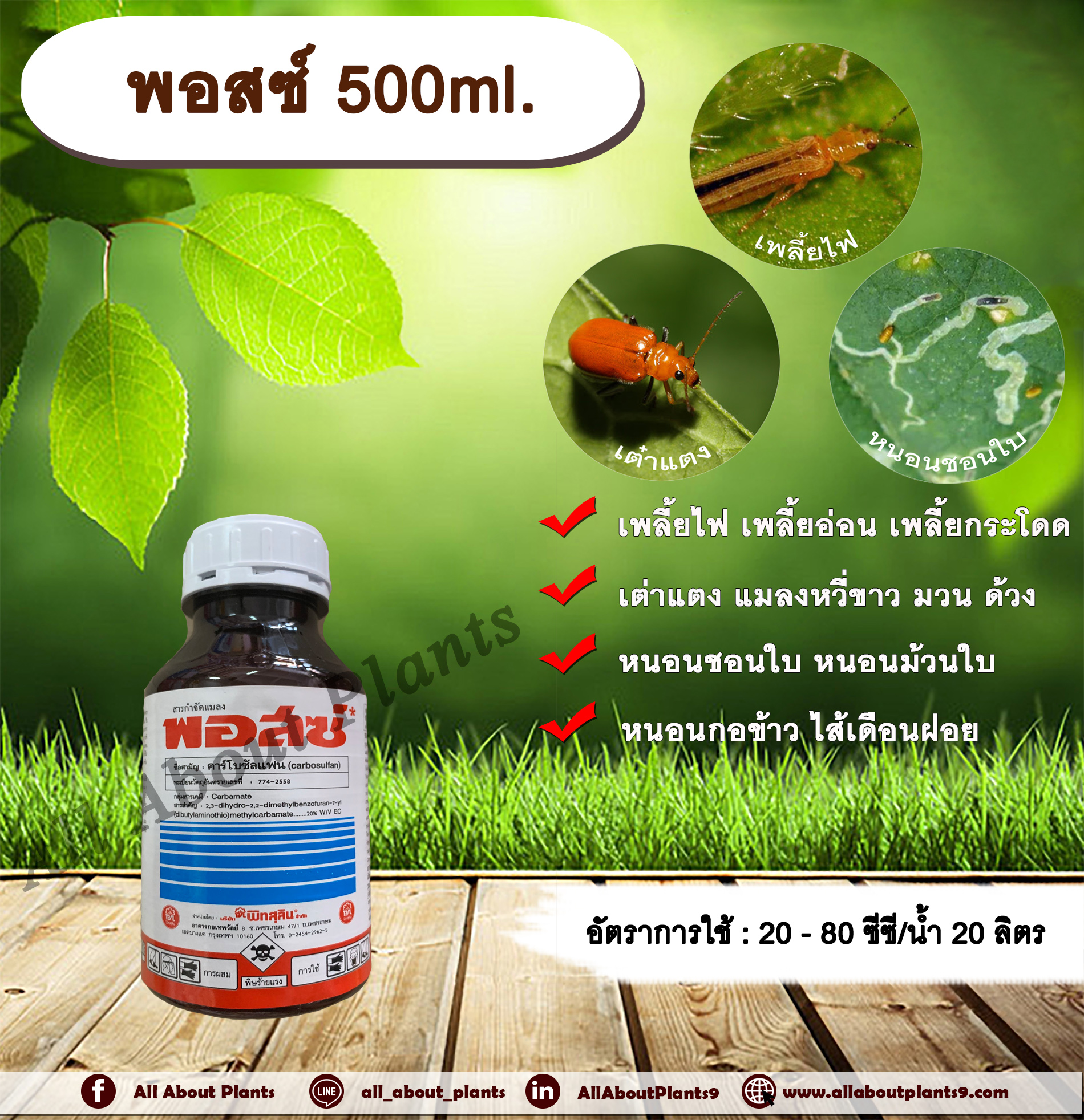 พอสซ์ 500ml. สารกำจัดแมลง คาร์โบซัลแฟน กำจัดเพลี้ยไฟ เพลี้ยอ่อน เพลี้ยกระโดด เต่าแตง แมลงหวี่ขาว กำจัดหนอน ดูดซึม allaboutplants ชิ้น