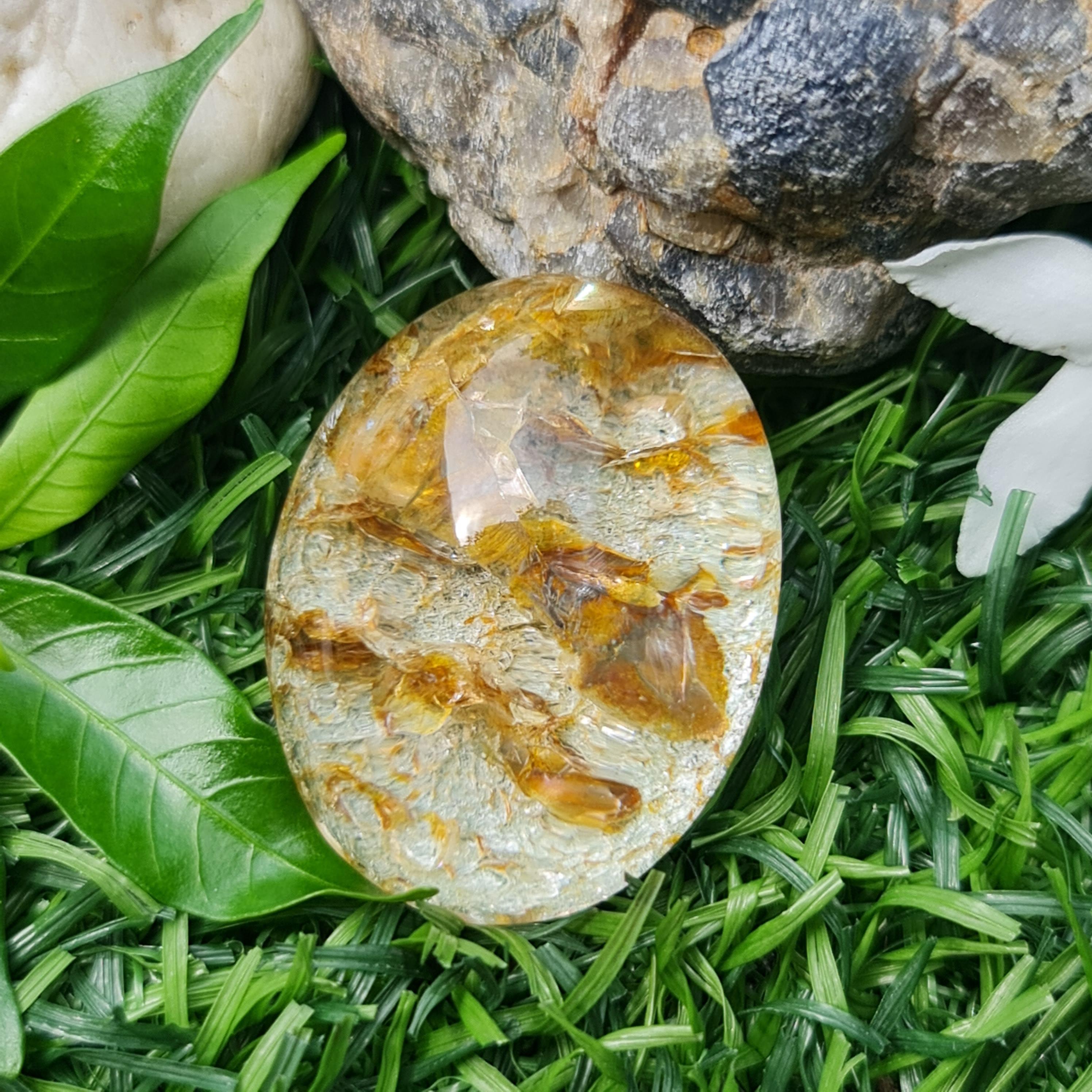 โป่งข่าม ควอตซ์ Rutilated Quartz 103.05 กะรัต Cts. พลอยแท้ อัญมณีมงคลประจําวันเกิด เครื่องประดับพลอย