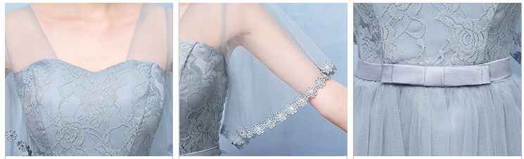 พร้อมส่ง ชุดราตรียาว เพื่อนเจ้าสาว กระโปรงตาข่าย สีเทา แขนระบาย พรางต้นแขน อกแต่งลูกไม้ พร้อมโบว์คาดเอว (จับสม๊อกด้านหลัง)